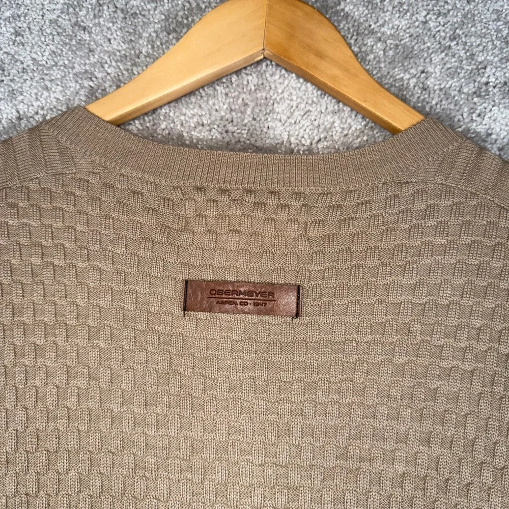 NWT Obermeyer Men's M Henley Knit Sweater Beige Textured Half Button Long Sleeve